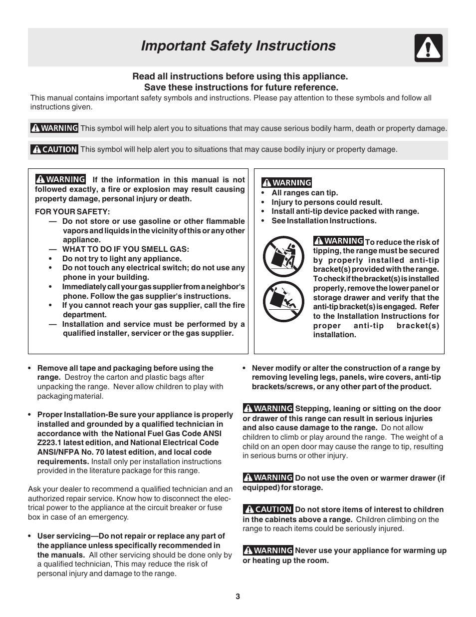 Important safety instructions | FRIGIDAIRE 318200880 User Manual | Page 3 / 24