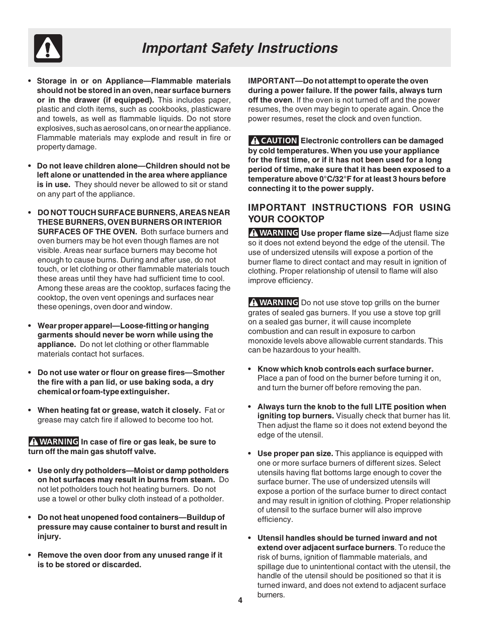 Important safety instructions | FRIGIDAIRE 318200880 User Manual | Page 4 / 24