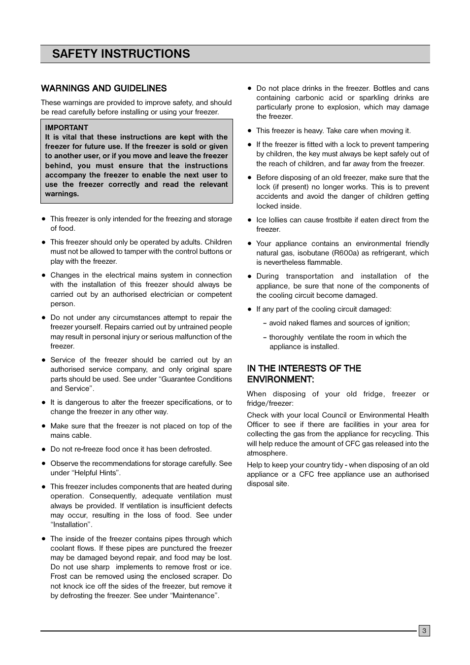Safety instructions | FRIGIDAIRE FCFH 183 BW User Manual | Page 3 / 11