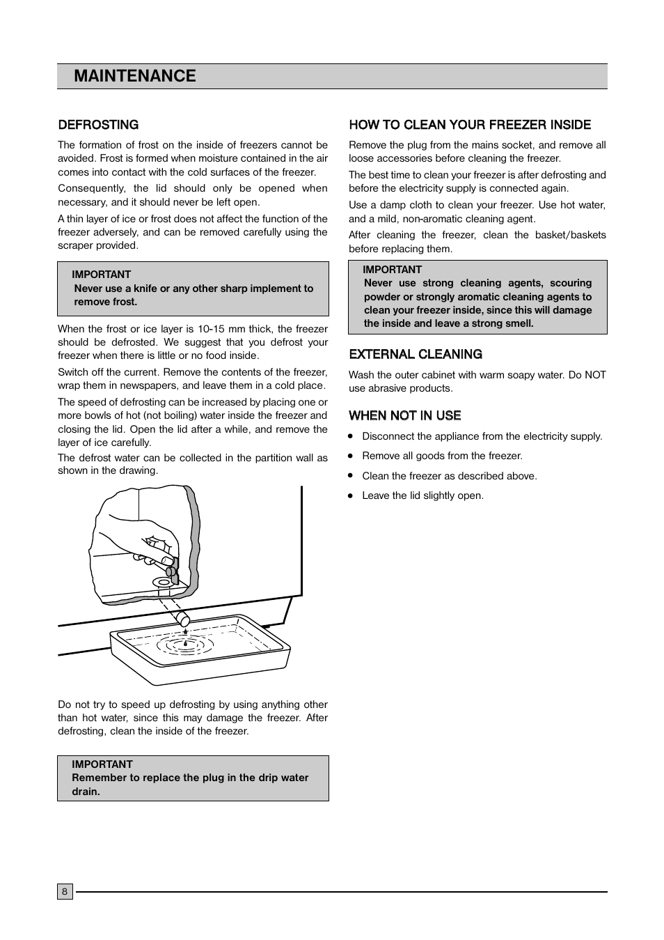 Maintenance | FRIGIDAIRE FCFH 183 BW User Manual | Page 8 / 11