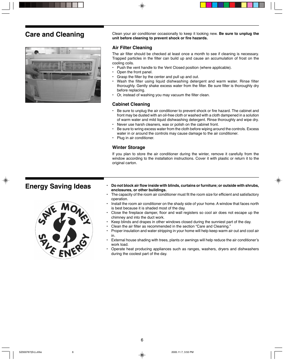 Care and cleaning, Energy saving ideas | FRIGIDAIRE 220202D044 User Manual | Page 6 / 7