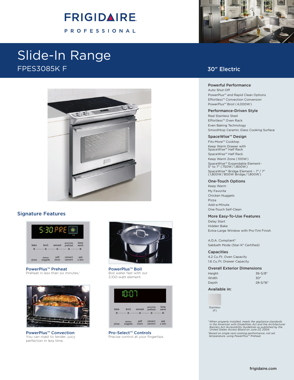 FRIGIDAIRE Professional FPES3085K F User Manual | 2 pages