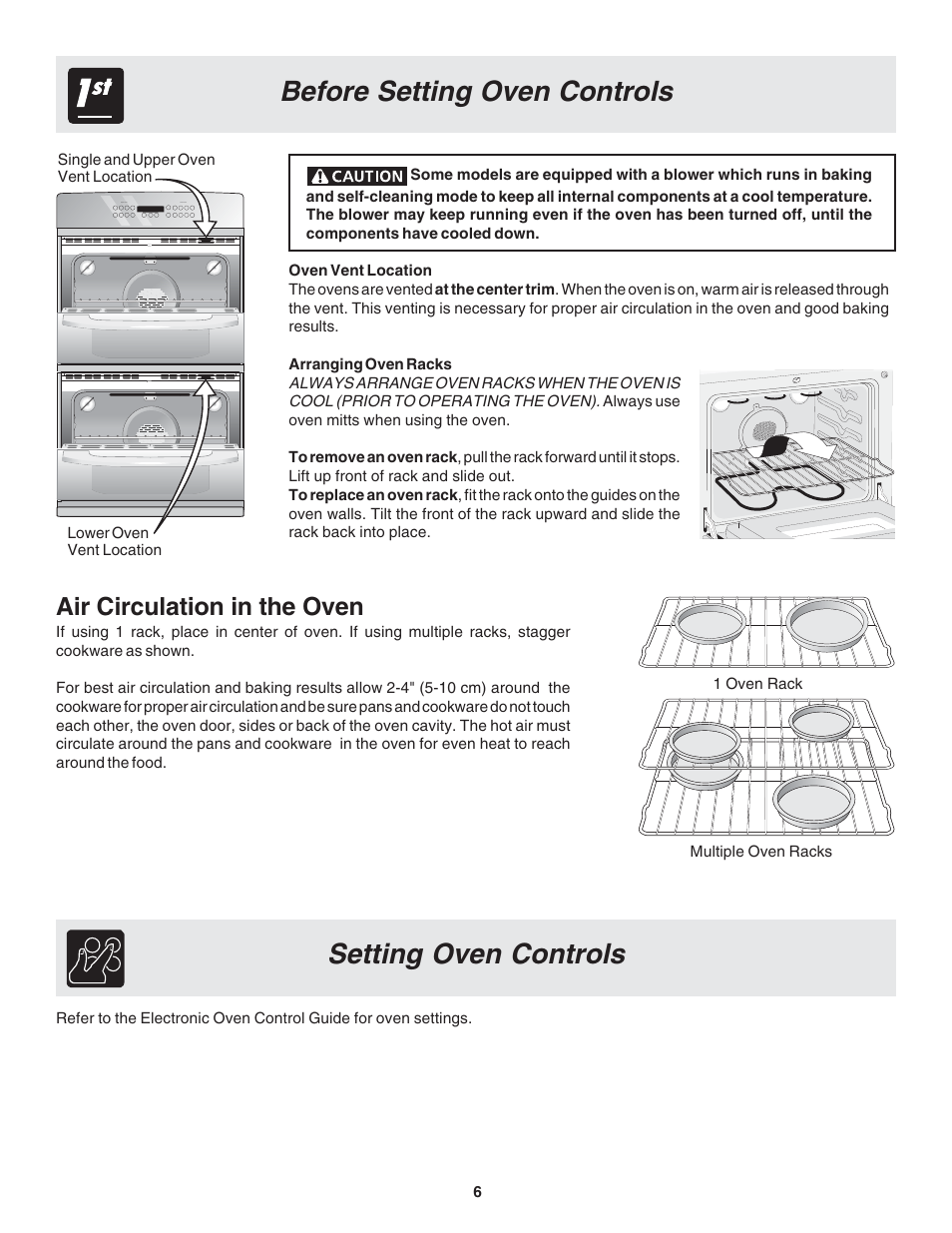 Before setting oven controls setting oven controls, Air circulation in the oven | FRIGIDAIRE 318205116 User Manual | Page 6 / 16