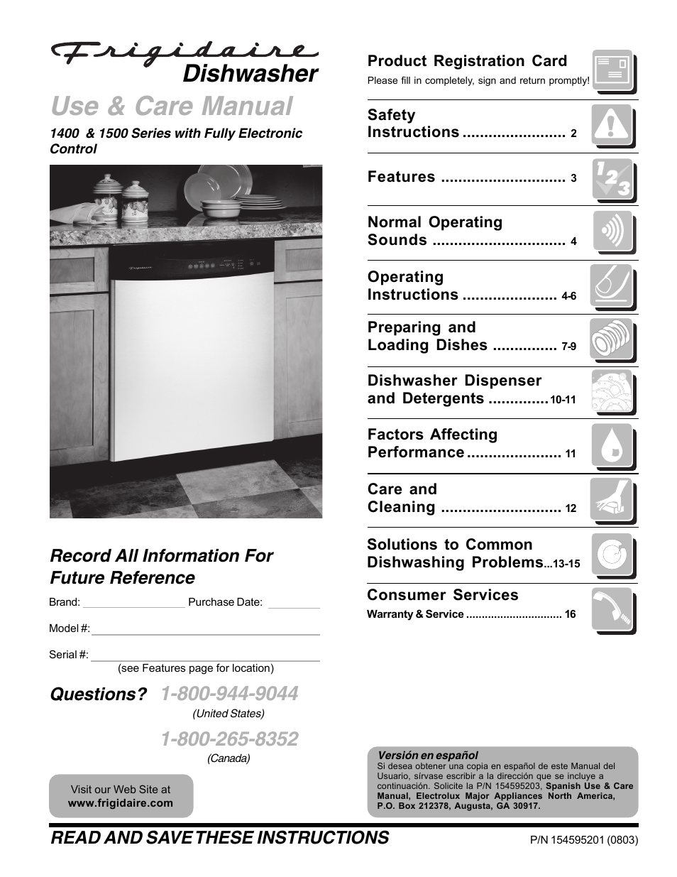 FRIGIDAIRE 154595201 User Manual | 16 pages