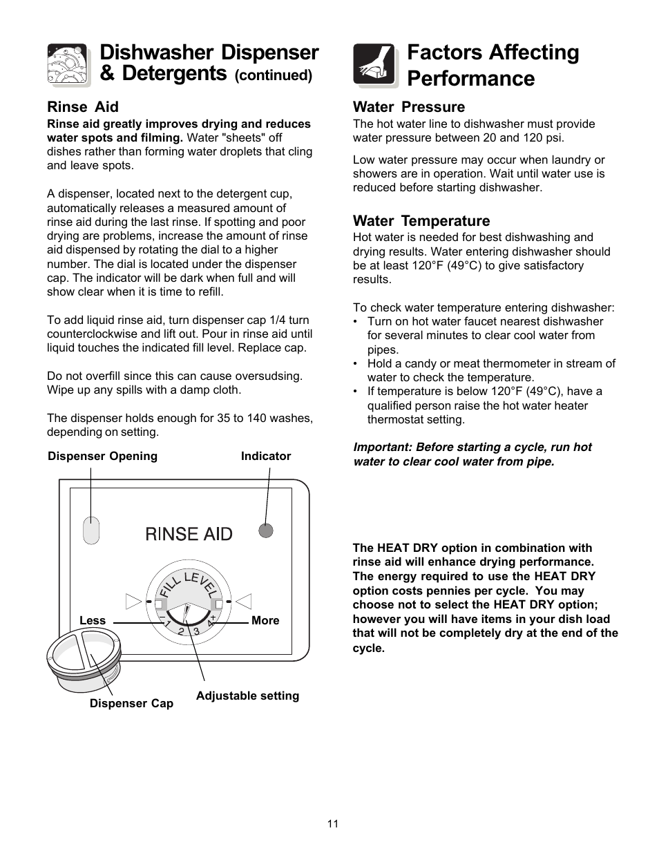 Dishwasher dispenser & detergents, Factors affecting performance | FRIGIDAIRE 154595201 User Manual | Page 11 / 16