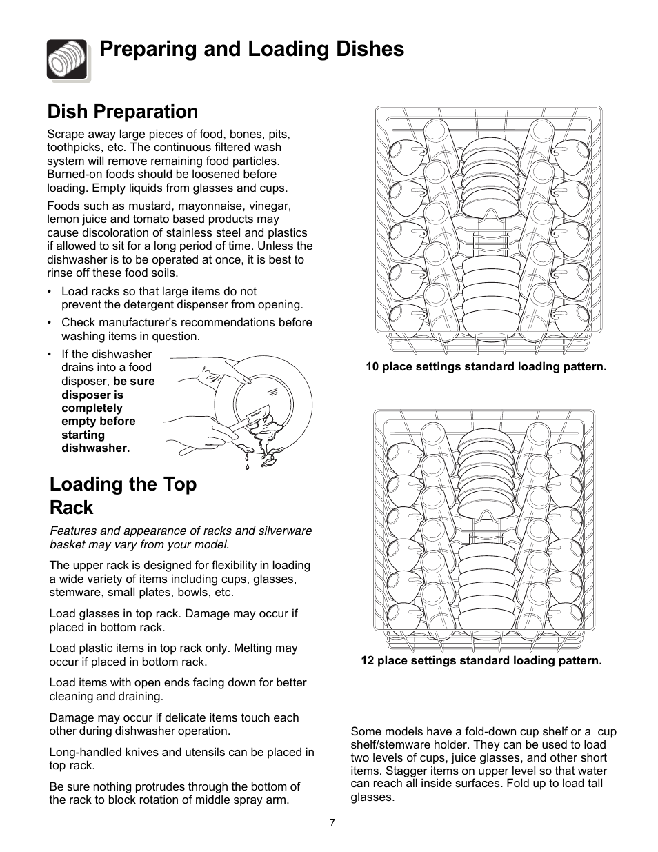 Preparing and loading dishes, Dish preparation, Loading the top rack | FRIGIDAIRE 154595201 User Manual | Page 7 / 16