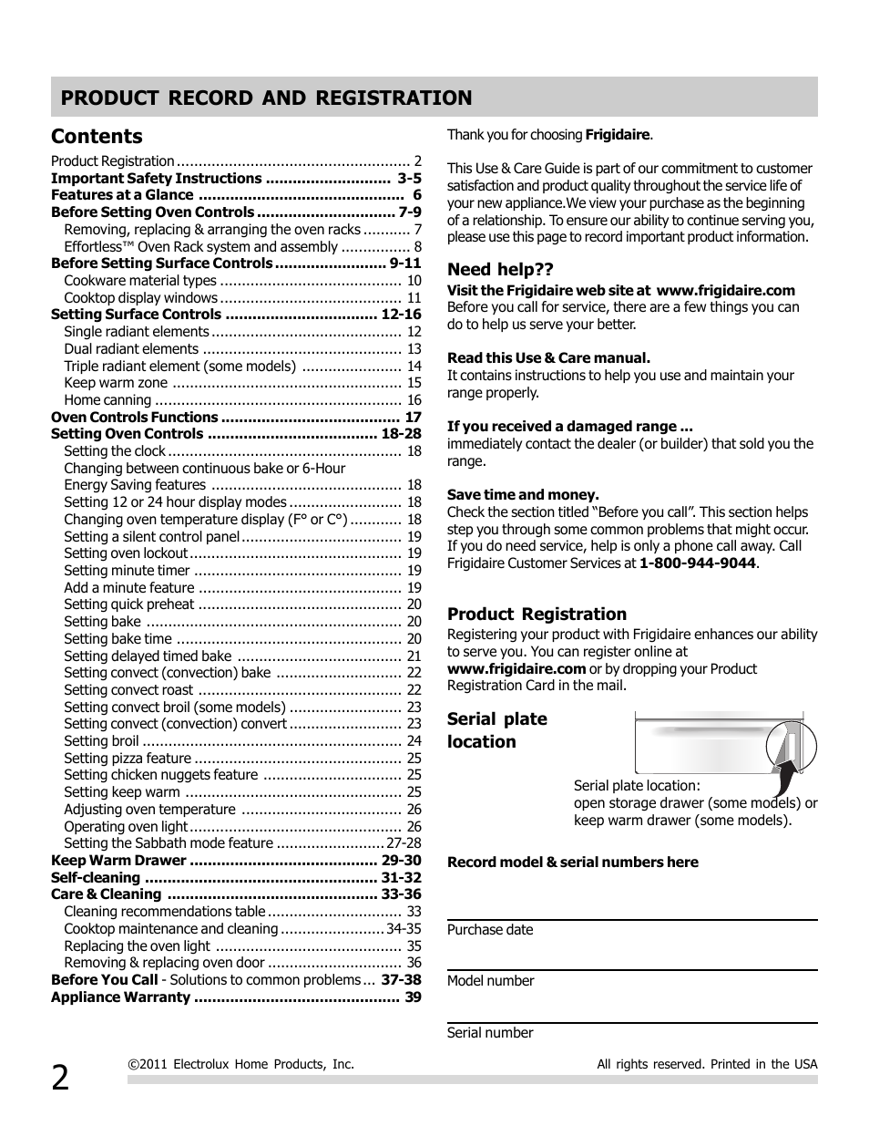 FRIGIDAIRE 316902202 User Manual | Page 2 / 40