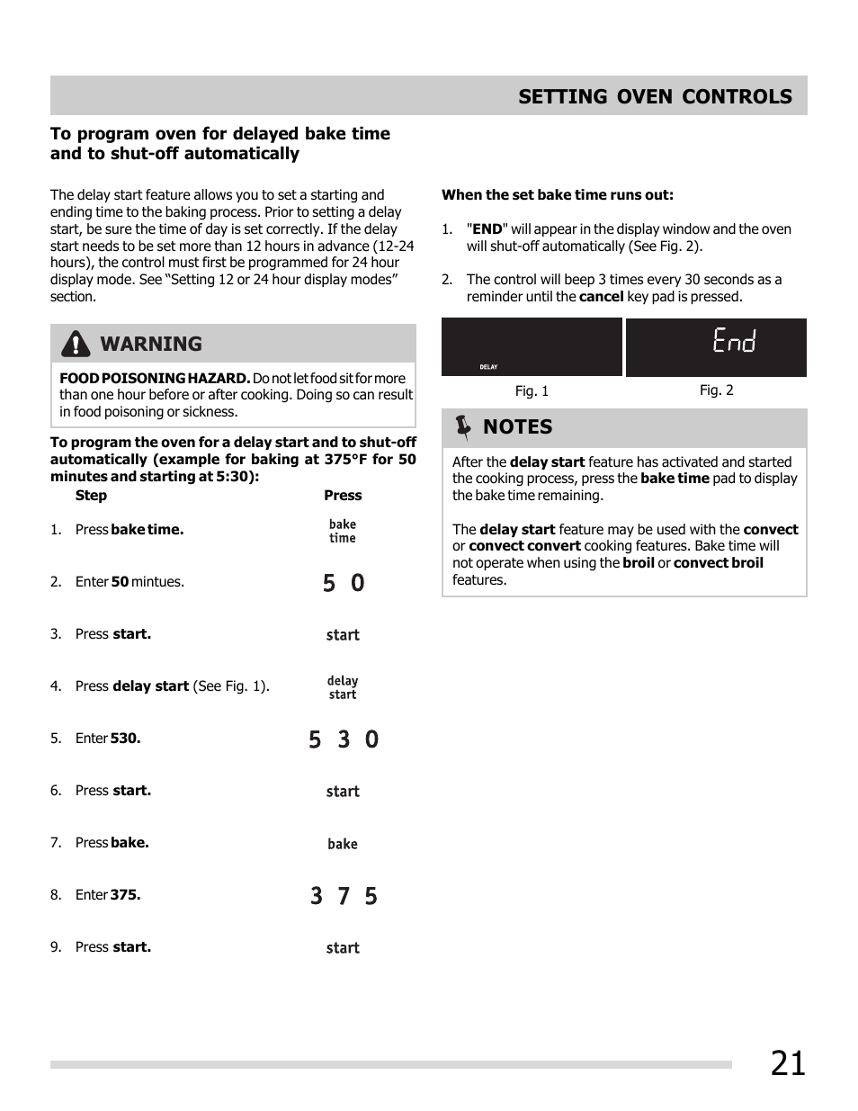 Warning, Setting oven controls | FRIGIDAIRE 316902202 User Manual | Page 21 / 40