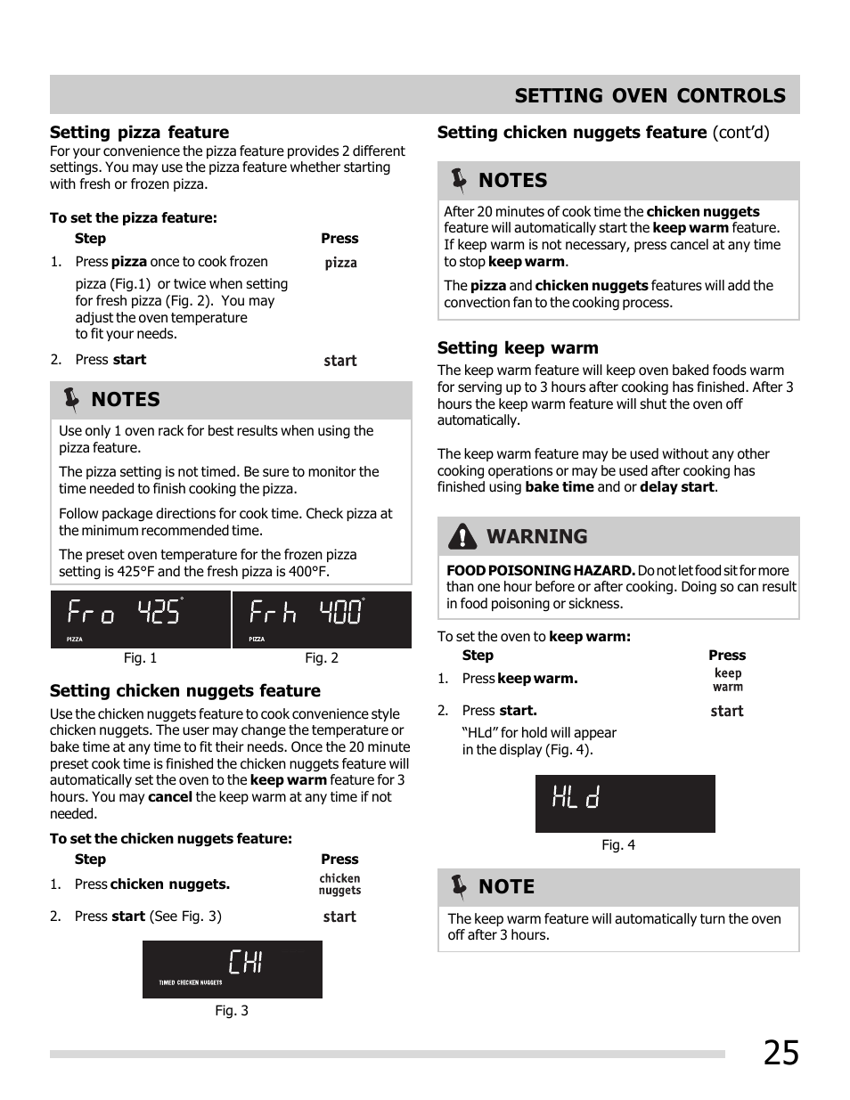 Warning, Setting oven controls | FRIGIDAIRE 316902202 User Manual | Page 25 / 40