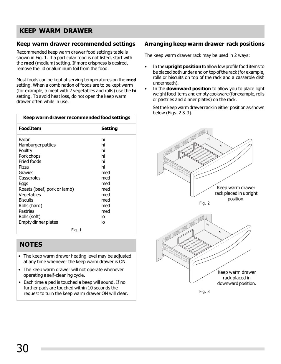 Keep warm drawer | FRIGIDAIRE 316902202 User Manual | Page 30 / 40