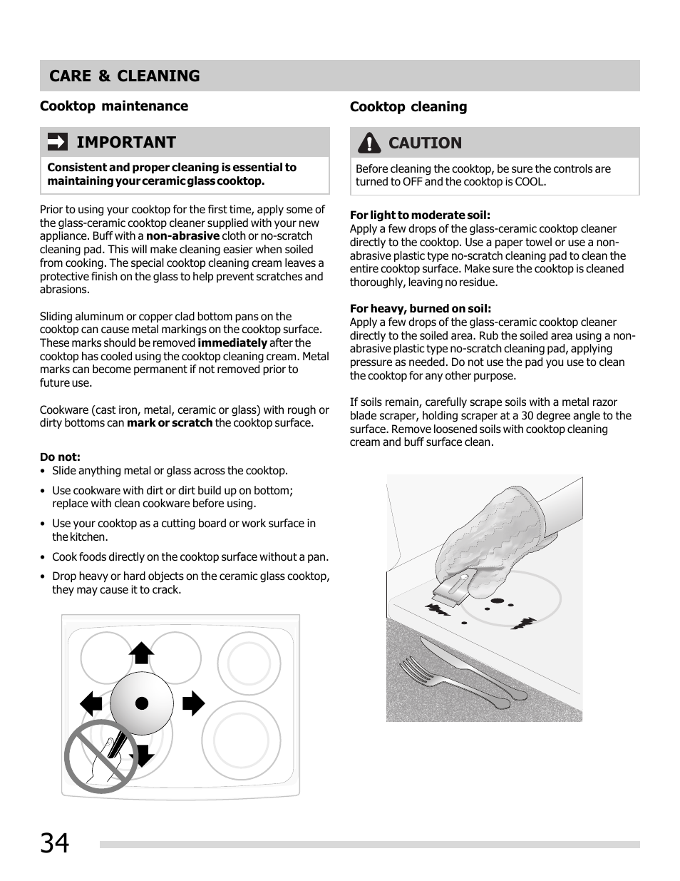 Important caution care & cleaning | FRIGIDAIRE 316902202 User Manual | Page 34 / 40
