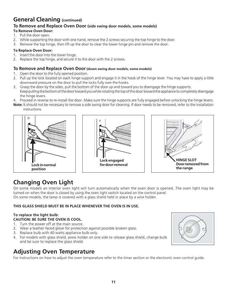Changing oven light, Adjusting oven temperature, General cleaning | FRIGIDAIRE 318200919 User Manual | Page 11 / 16