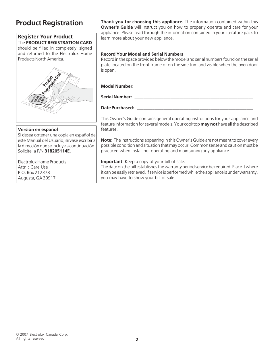 Product registration | FRIGIDAIRE 318200919 User Manual | Page 2 / 16