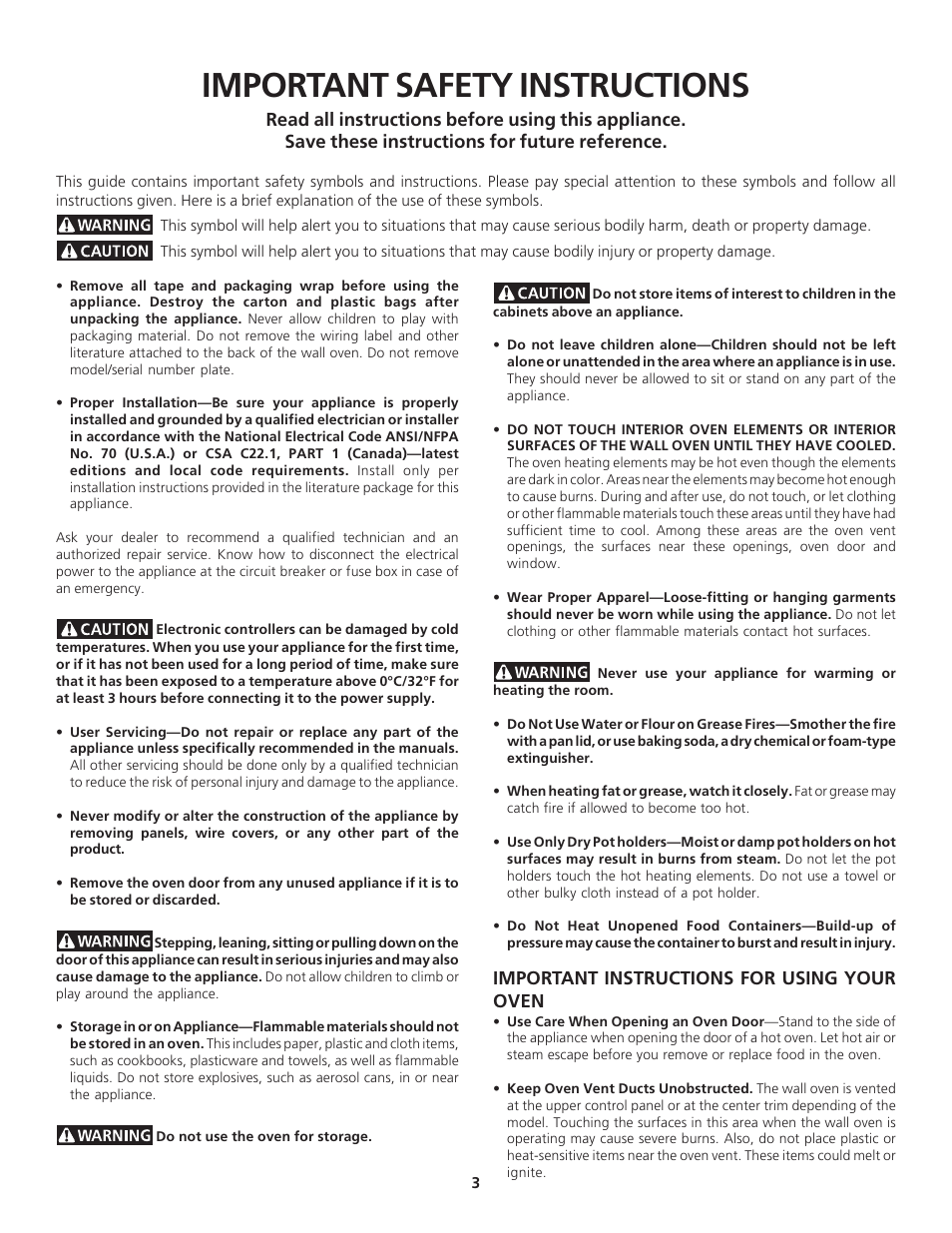 Important safety instructions | FRIGIDAIRE 318200919 User Manual | Page 3 / 16