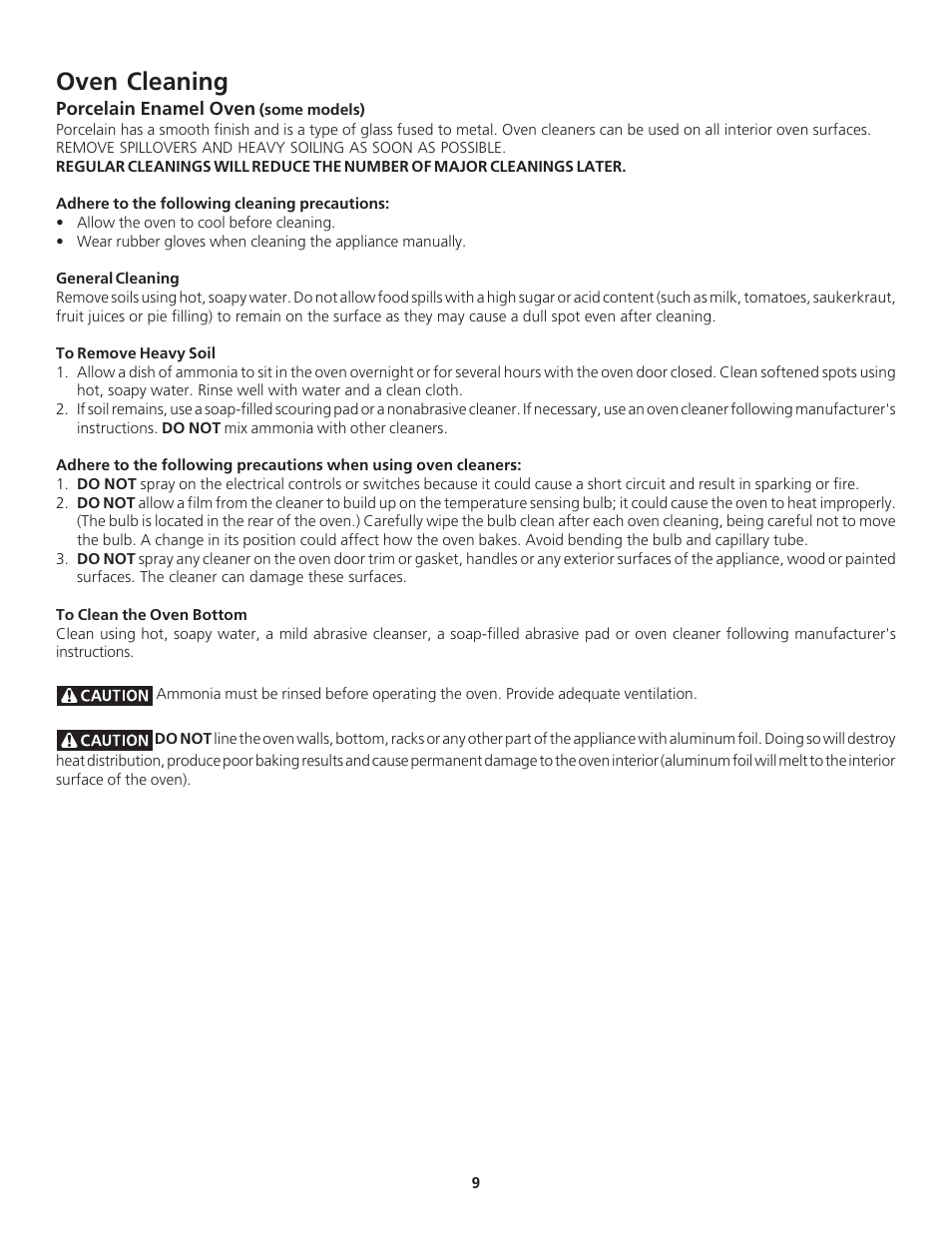 Oven cleaning | FRIGIDAIRE 318200919 User Manual | Page 9 / 16
