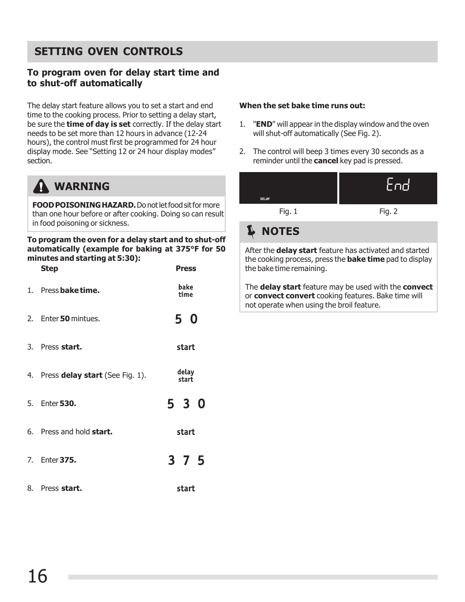 Setting oven controls, Warning | FRIGIDAIRE CGGF3054KF User Manual | Page 16 / 32