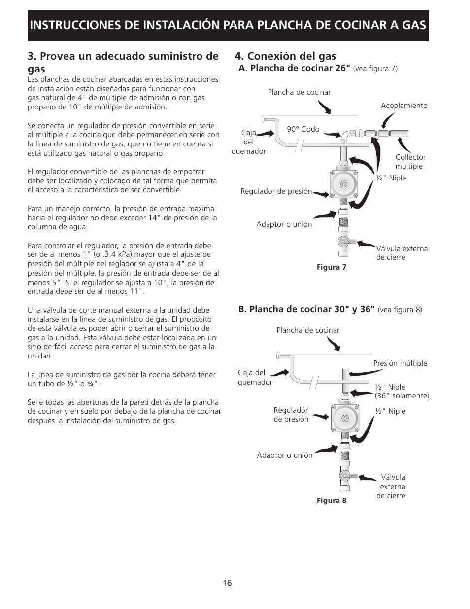 Provea un adecuado suministro de gas, Conexión del gas | FRIGIDAIRE 318201452 User Manual | Page 16 / 24