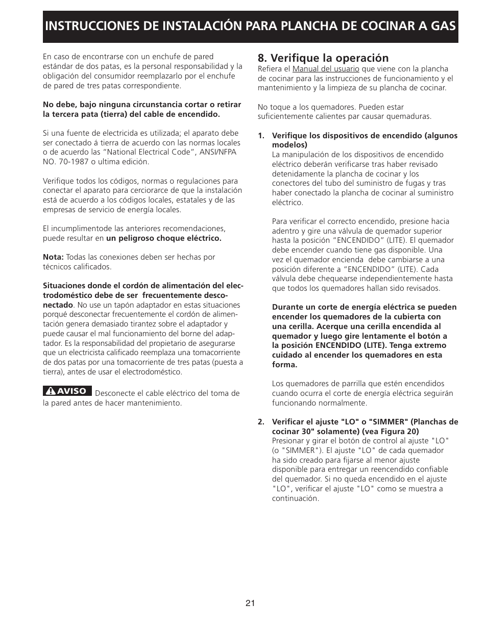 Verifique la operación | FRIGIDAIRE 318201452 User Manual | Page 21 / 24