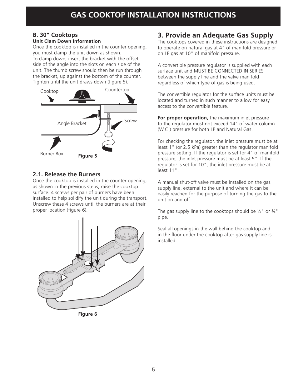 Gas cooktop installation instructions, Provide an adequate gas supply | FRIGIDAIRE 318201452 User Manual | Page 5 / 24