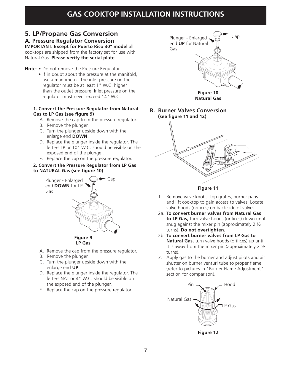 Gas cooktop installation instructions, Lp/propane gas conversion | FRIGIDAIRE 318201452 User Manual | Page 7 / 24