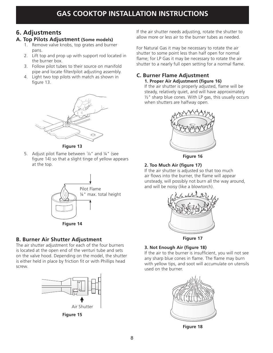 Gas cooktop installation instructions, Adjustments | FRIGIDAIRE 318201452 User Manual | Page 8 / 24