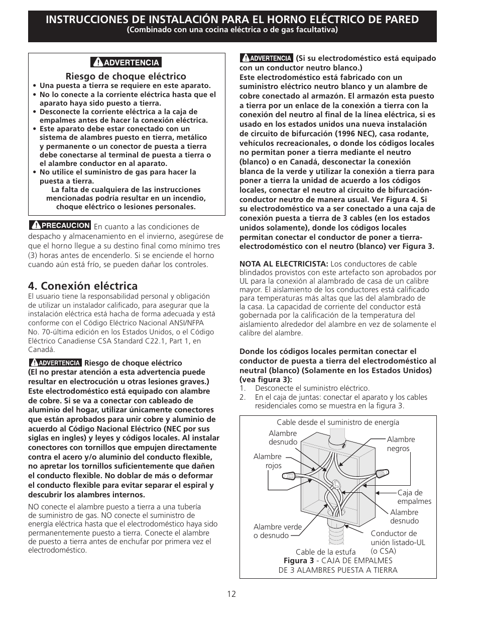 Conexión eléctrica | FRIGIDAIRE 318201532 User Manual | Page 12 / 24