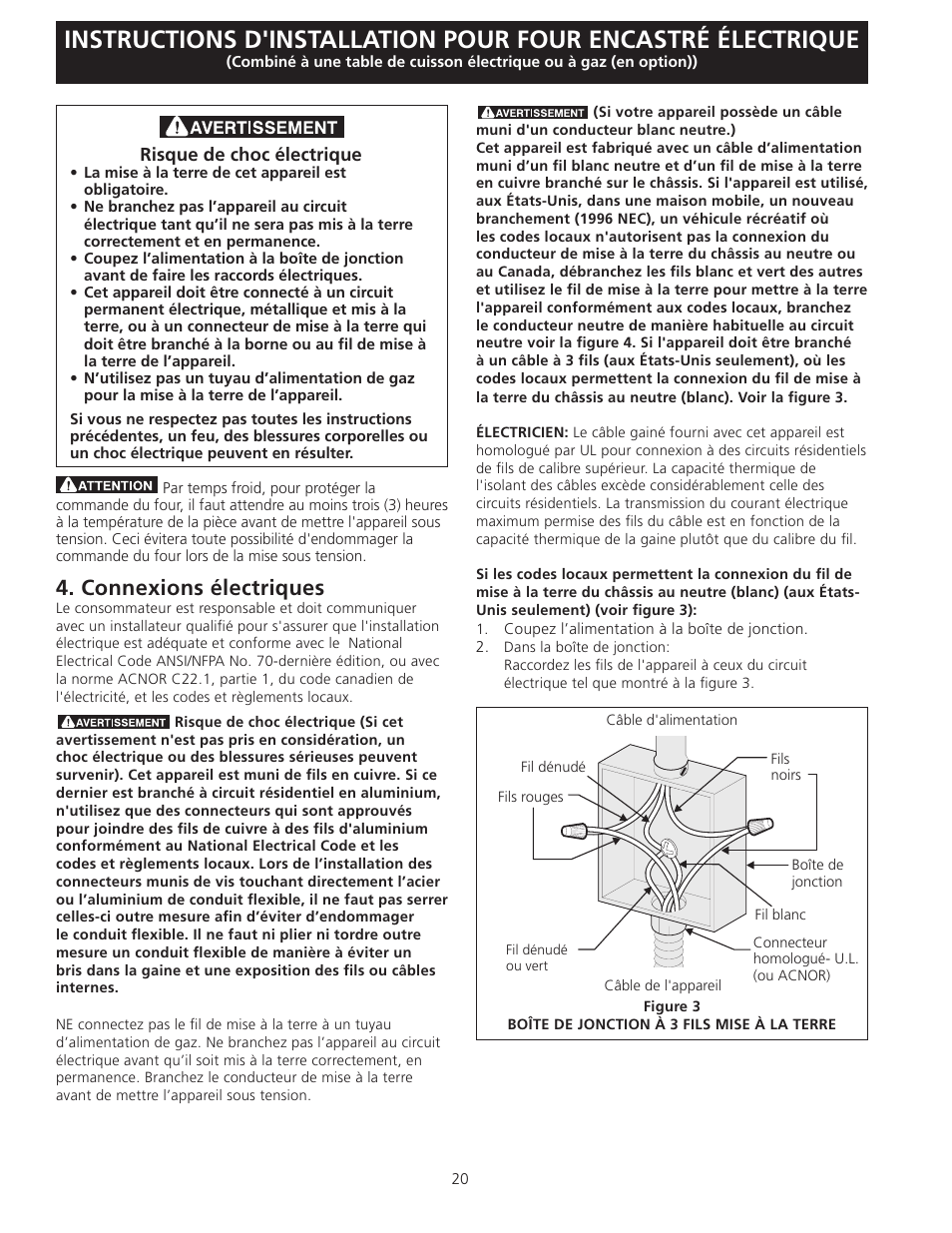 Connexions électriques | FRIGIDAIRE 318201532 User Manual | Page 20 / 24