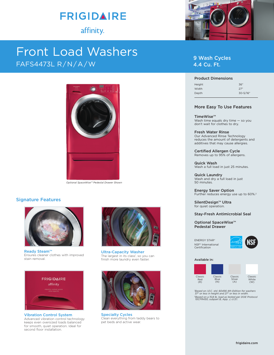 FRIGIDAIRE FAFS4473L User Manual | 2 pages