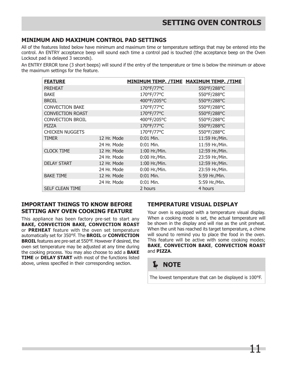 Setting oven controls | FRIGIDAIRE 318205312 User Manual | Page 11 / 32