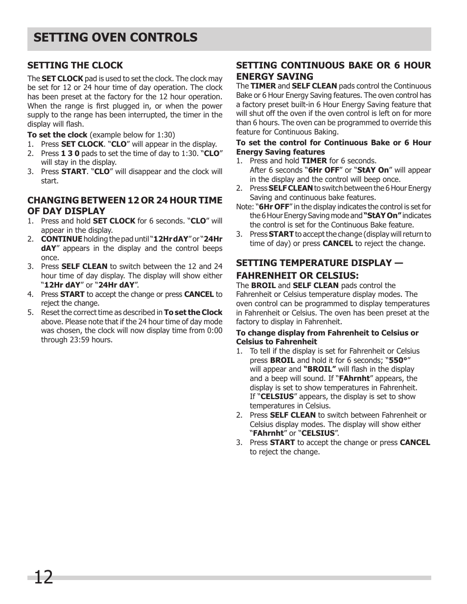 Setting oven controls | FRIGIDAIRE 318205312 User Manual | Page 12 / 32