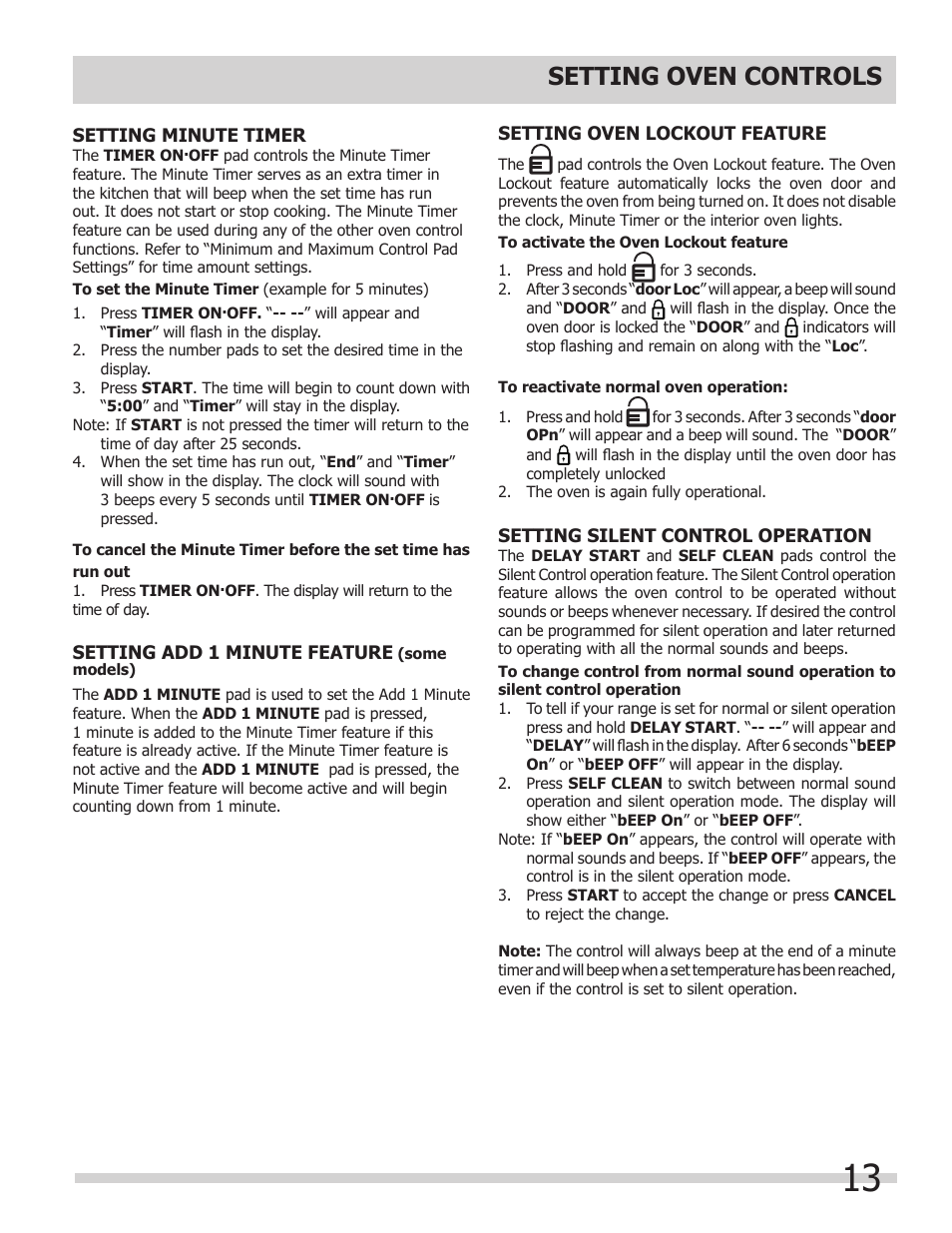 Setting oven controls | FRIGIDAIRE 318205312 User Manual | Page 13 / 32