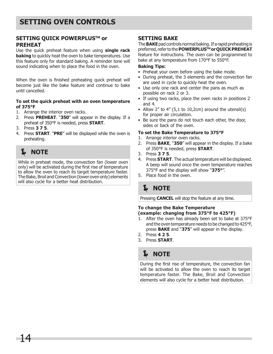 Setting oven controls | FRIGIDAIRE 318205312 User Manual | Page 14 / 32