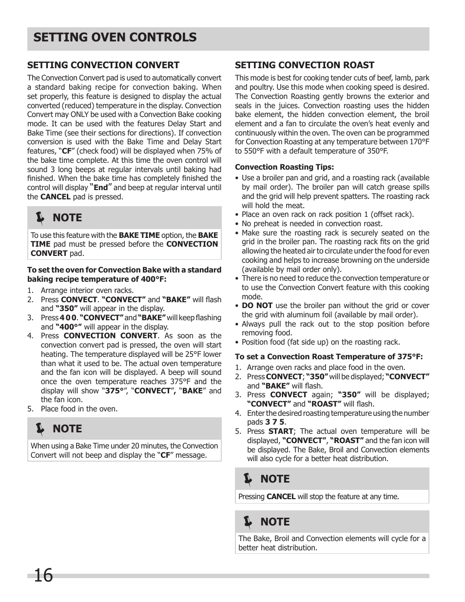 Setting oven controls | FRIGIDAIRE 318205312 User Manual | Page 16 / 32