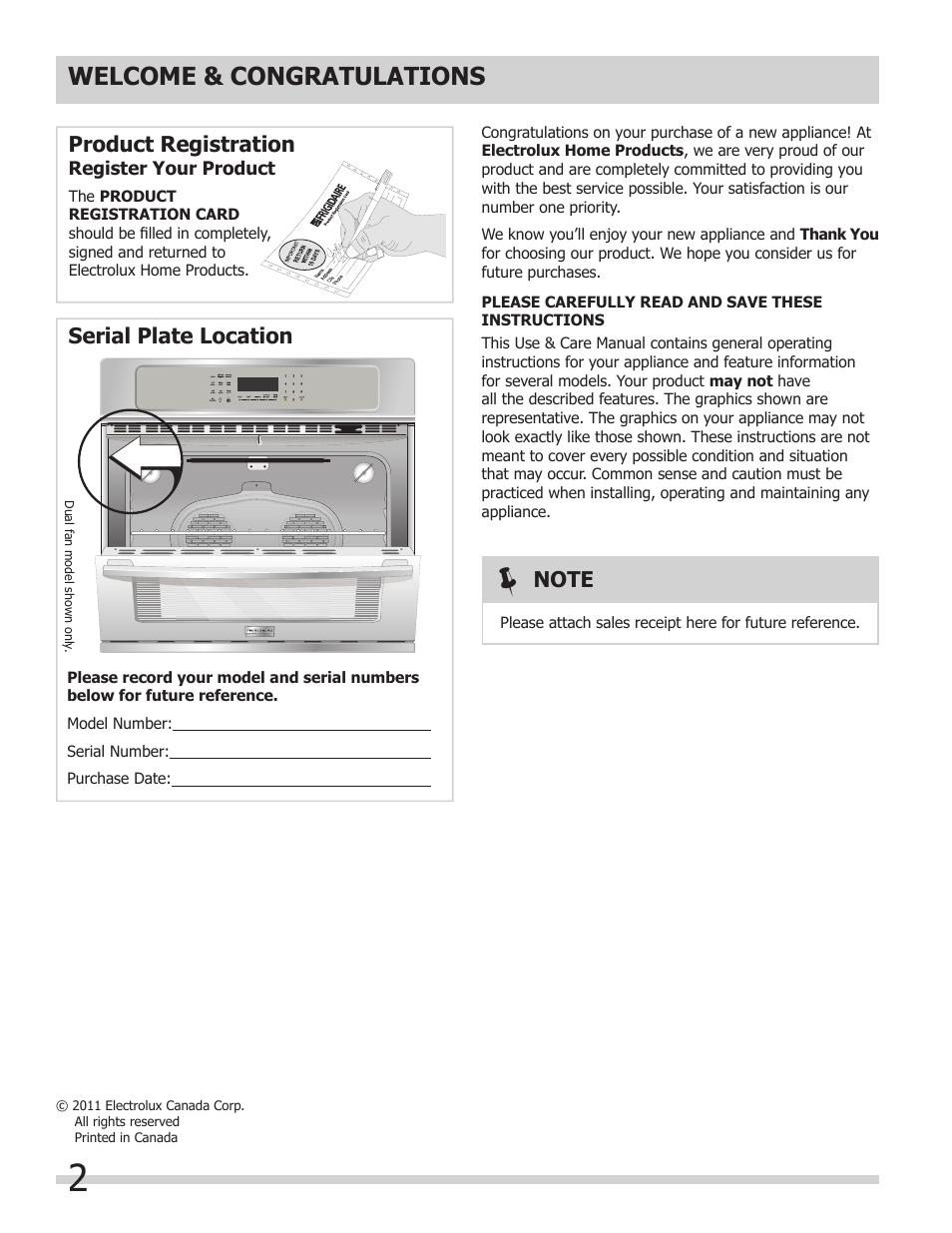 Product registration, Serial plate location | FRIGIDAIRE 318205312 User Manual | Page 2 / 32