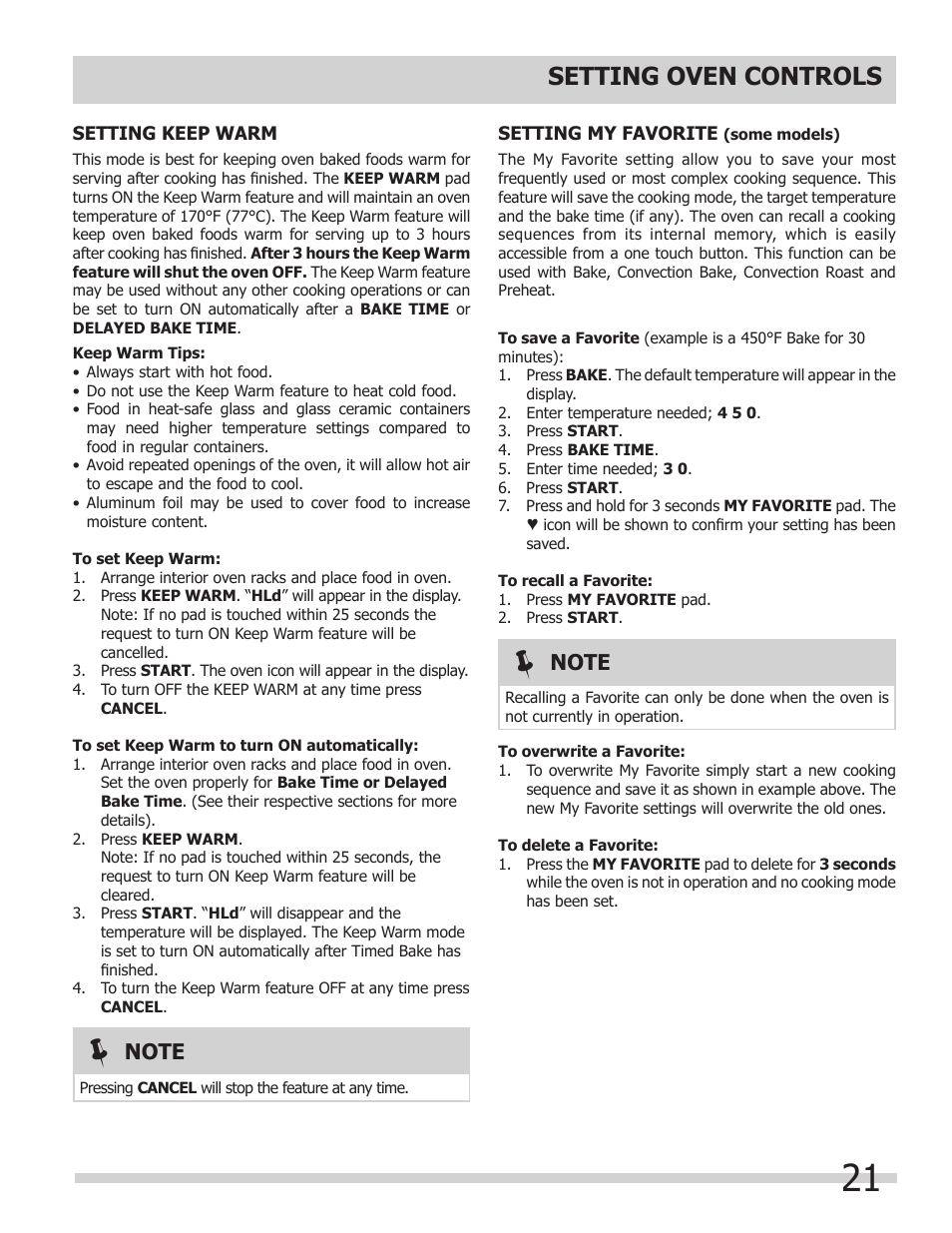 Setting oven controls | FRIGIDAIRE 318205312 User Manual | Page 21 / 32