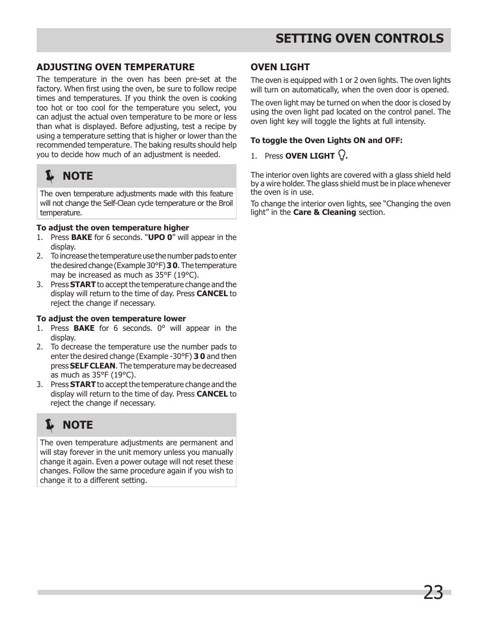 Setting oven controls | FRIGIDAIRE 318205312 User Manual | Page 23 / 32