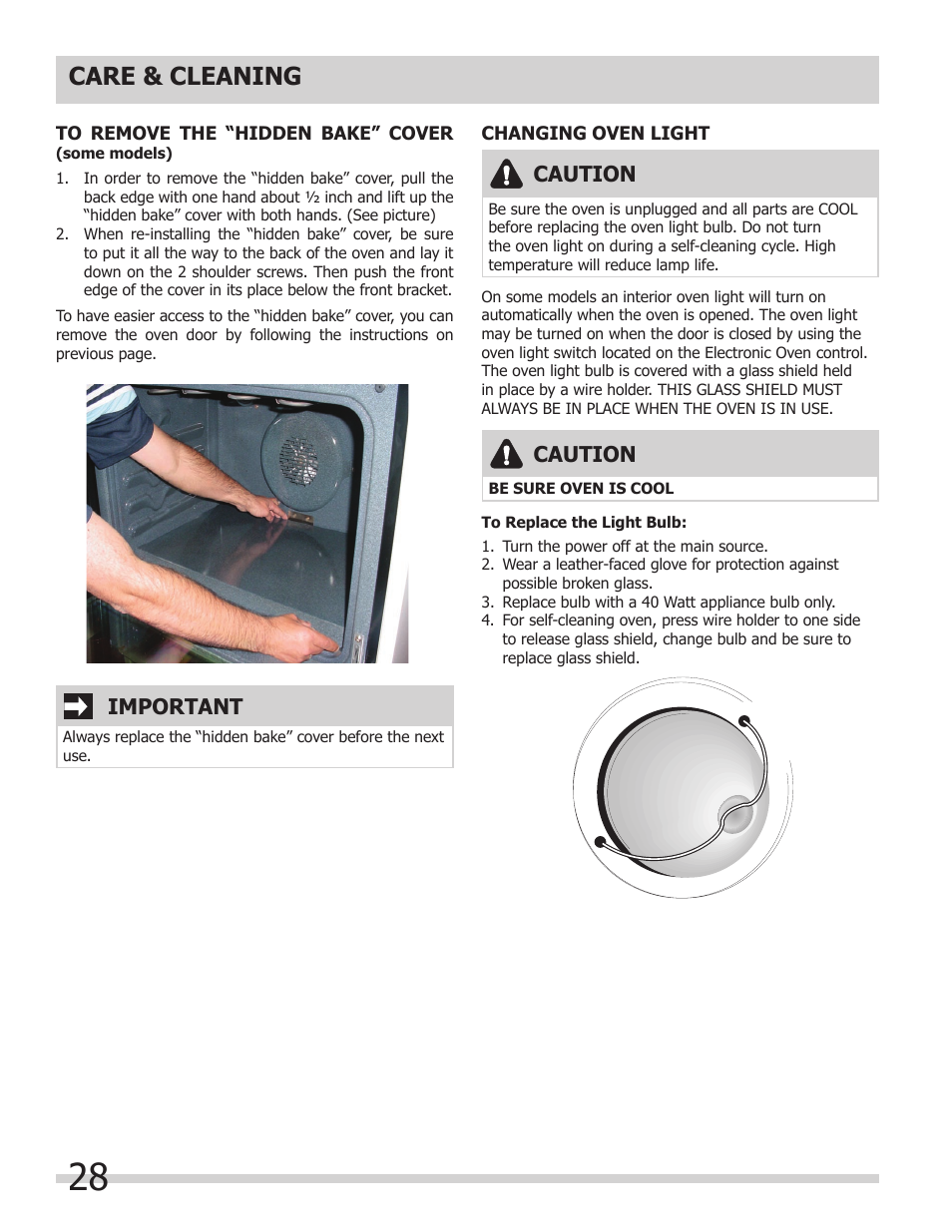 Care & cleaning, Important, Caution | FRIGIDAIRE 318205312 User Manual | Page 28 / 32