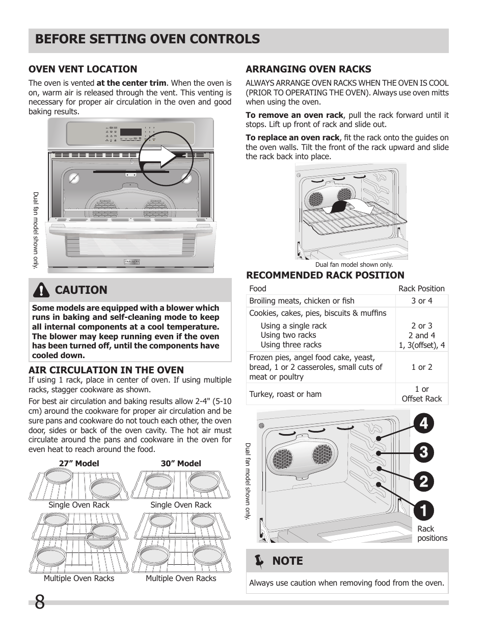 Before setting oven controls, Caution | FRIGIDAIRE 318205312 User Manual | Page 8 / 32