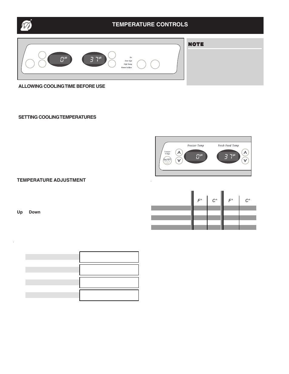 Temperature controls, Temperature adjustment, Allowing cooling time before use | Setting cooling temperatures | FRIGIDAIRE 241814800 User Manual | Page 8 / 28