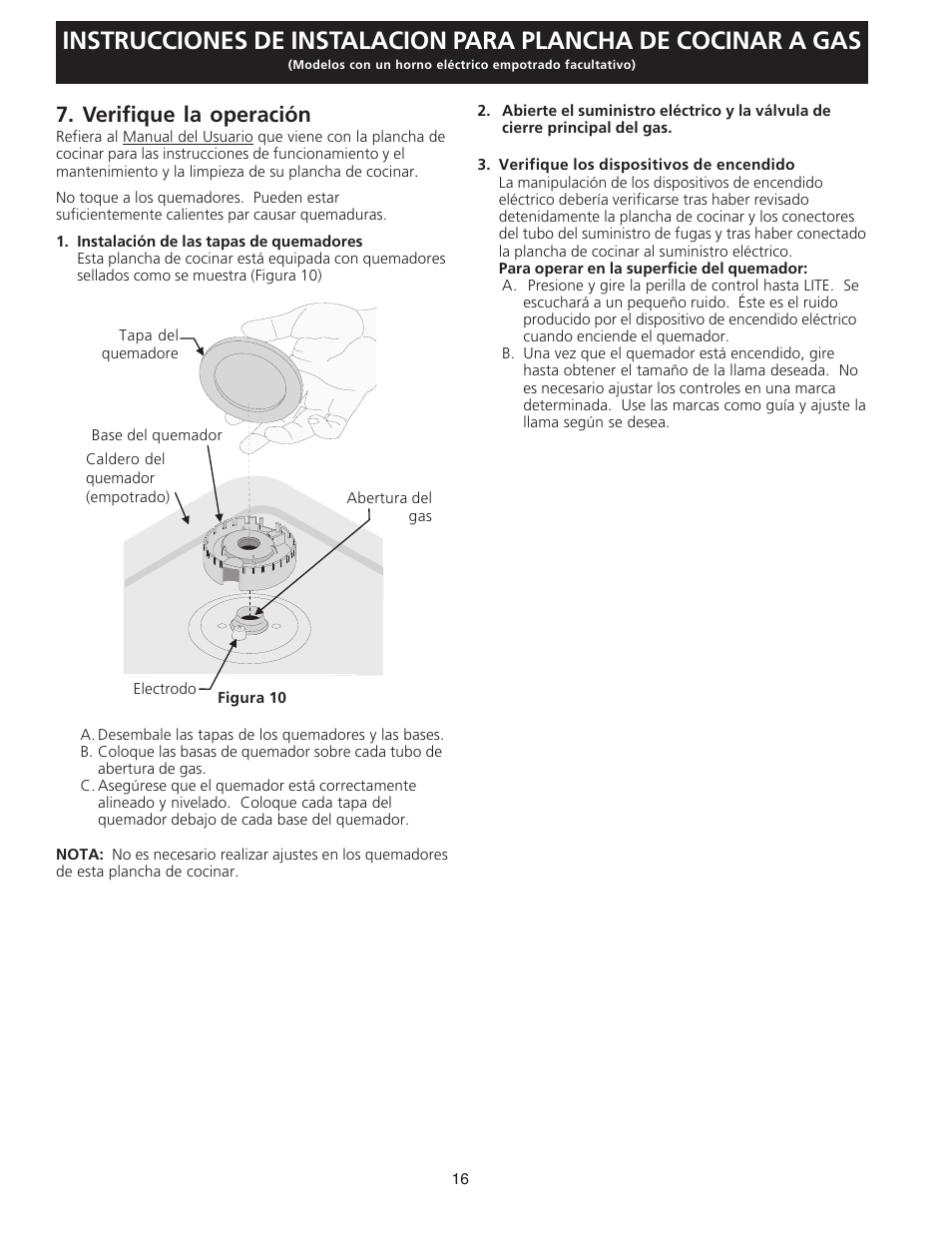 Verifique la operación | FRIGIDAIRE FGC36S5EC User Manual | Page 16 / 28