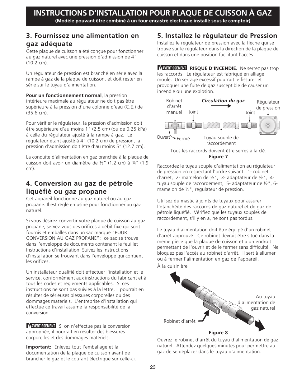 Fournissez une alimentation en gaz adéquate, Installez le régulateur de pression | FRIGIDAIRE FGC36S5EC User Manual | Page 23 / 28