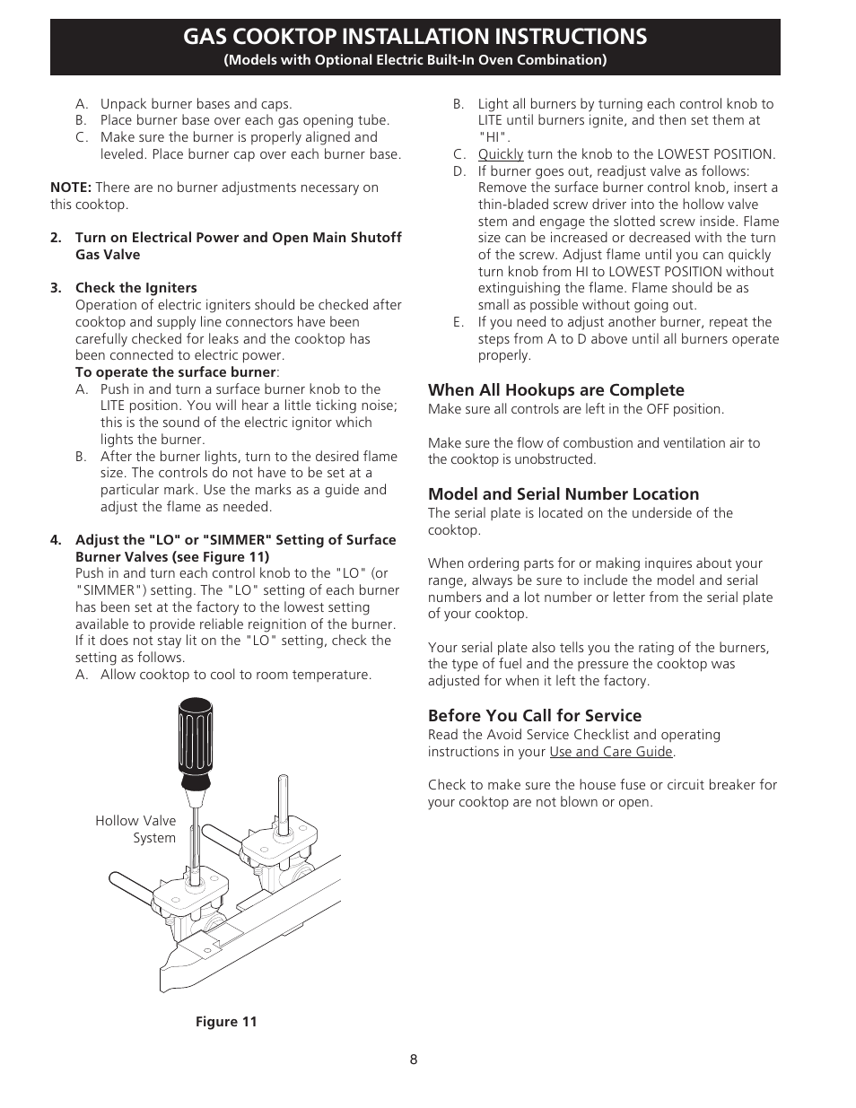 Gas cooktop installation instructions | FRIGIDAIRE FGC36S5EC User Manual | Page 8 / 28
