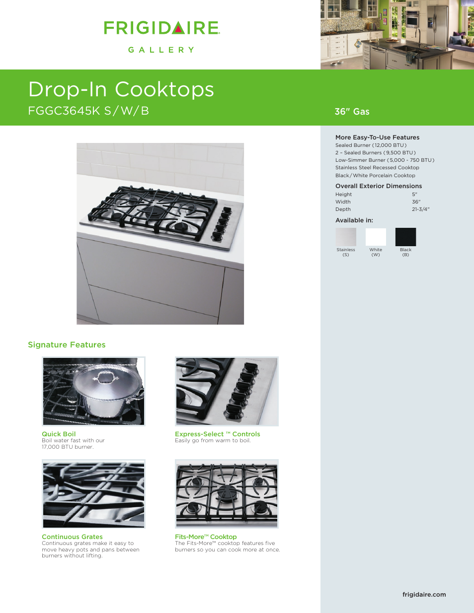 FRIGIDAIRE FGGC3645KW User Manual | 3 pages