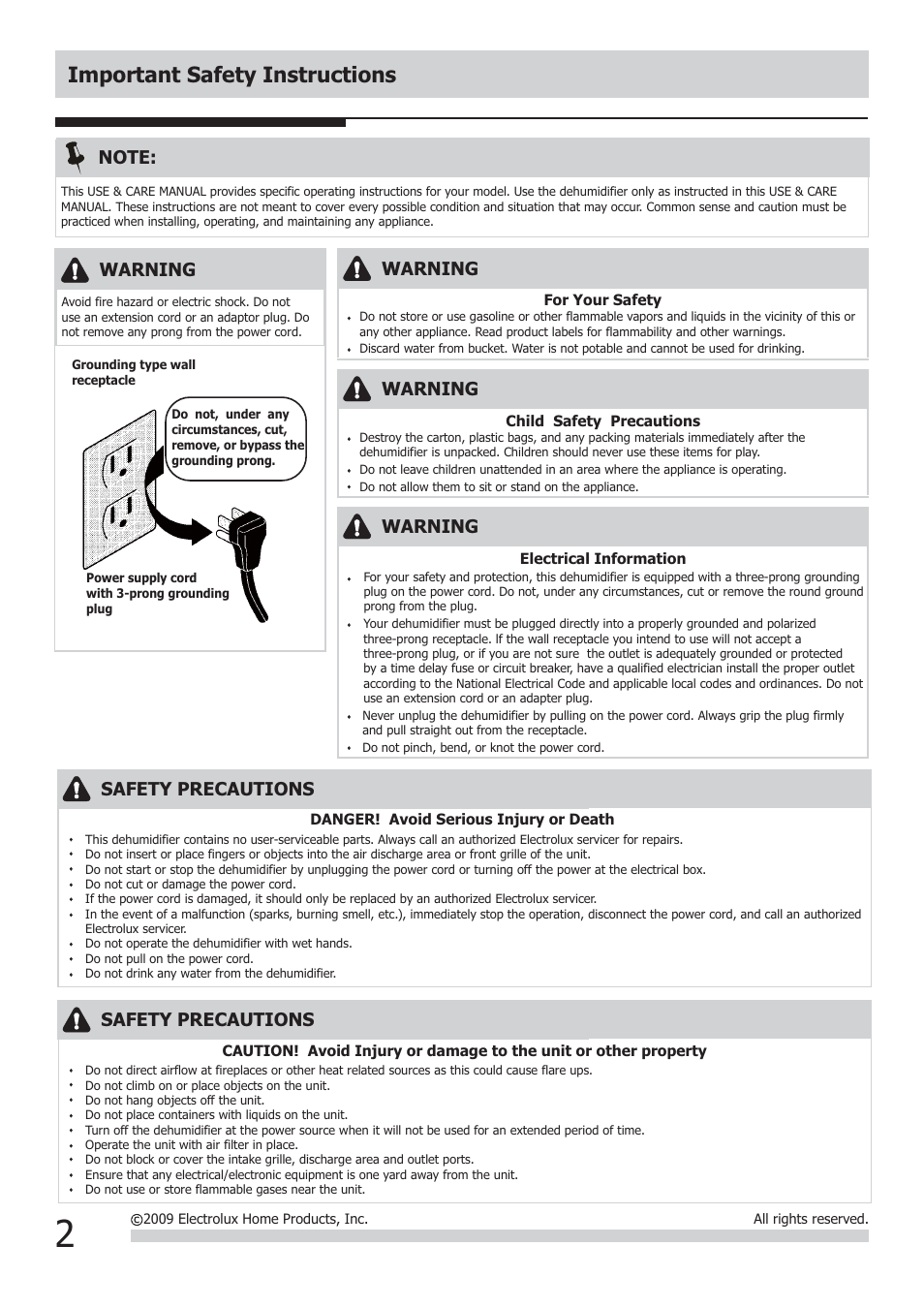 Important safety instructions | FRIGIDAIRE USE&CARE 2020264A0525 User Manual | Page 2 / 8