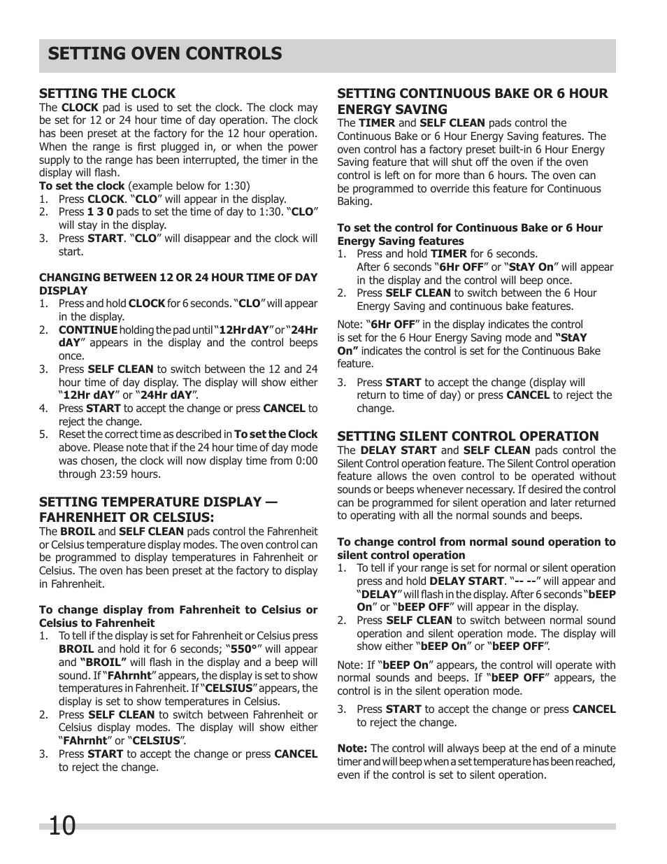 Setting oven controls | FRIGIDAIRE 318205308 User Manual | Page 10 / 28