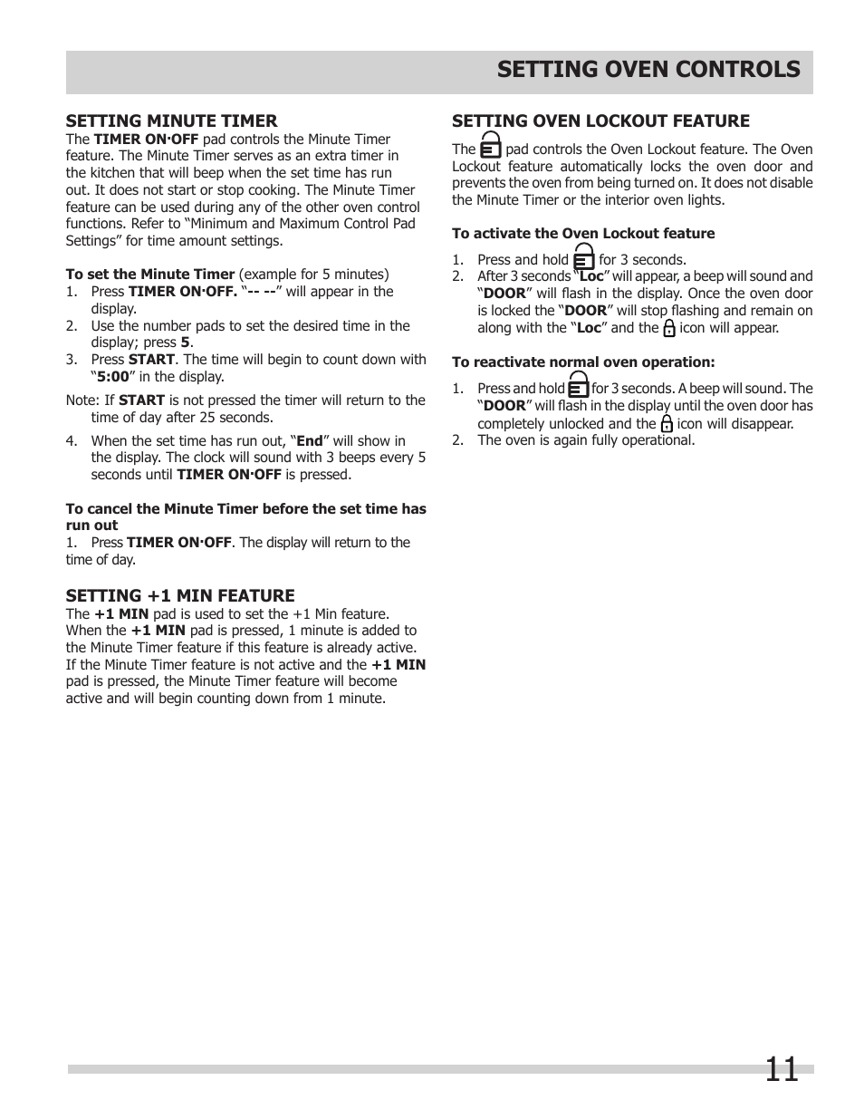 Setting oven controls | FRIGIDAIRE 318205308 User Manual | Page 11 / 28