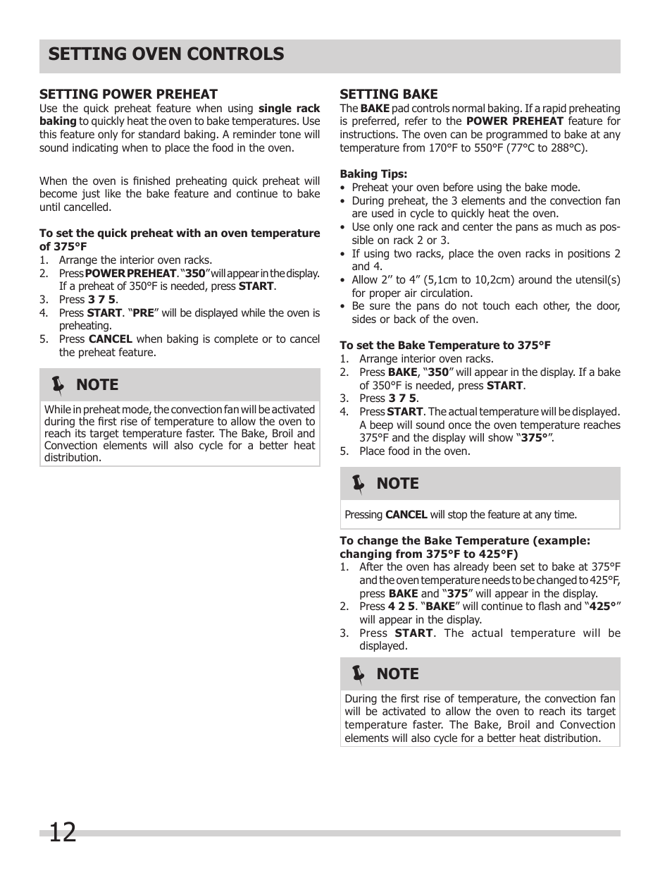 Setting oven controls | FRIGIDAIRE 318205308 User Manual | Page 12 / 28