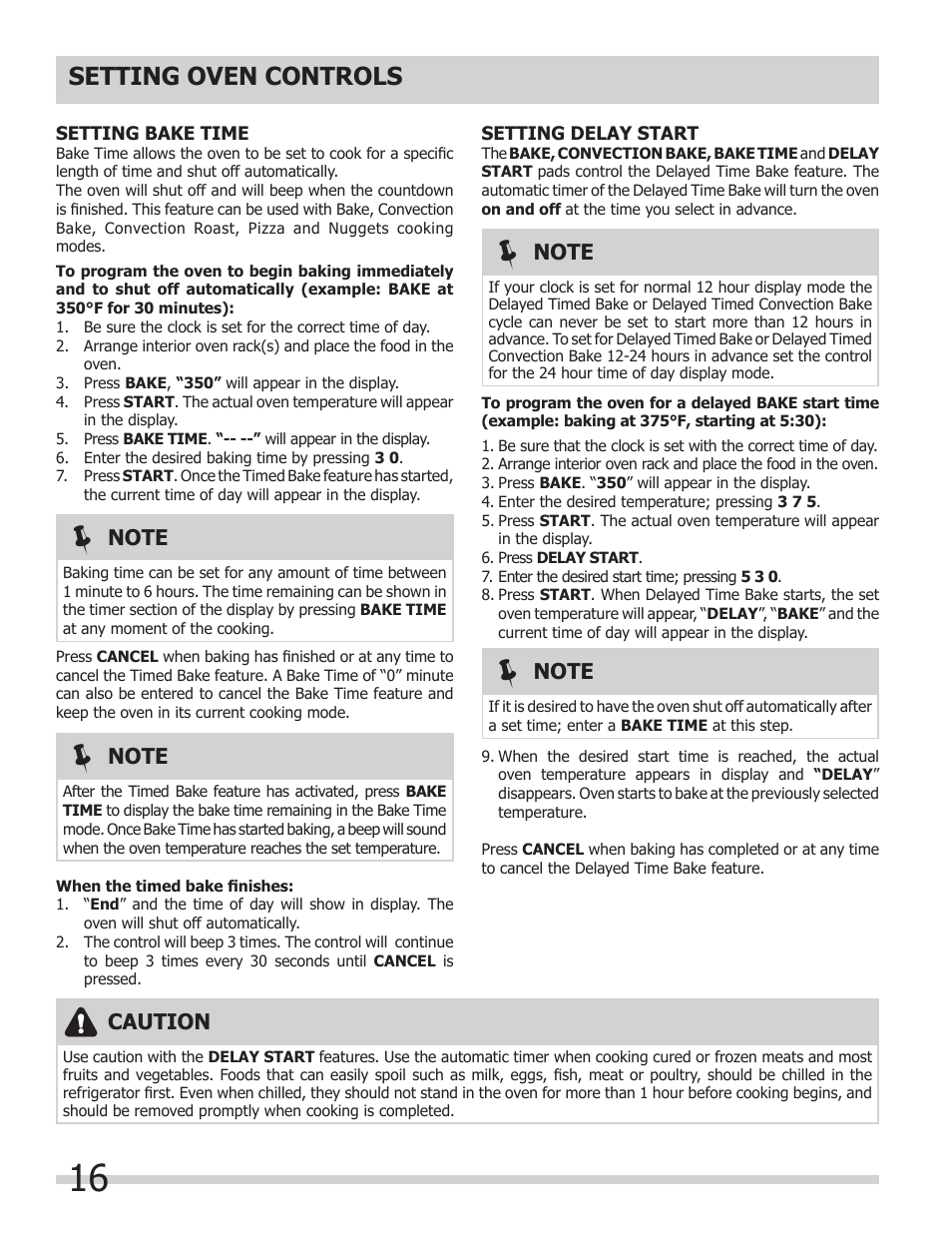Setting oven controls, Caution | FRIGIDAIRE 318205308 User Manual | Page 16 / 28
