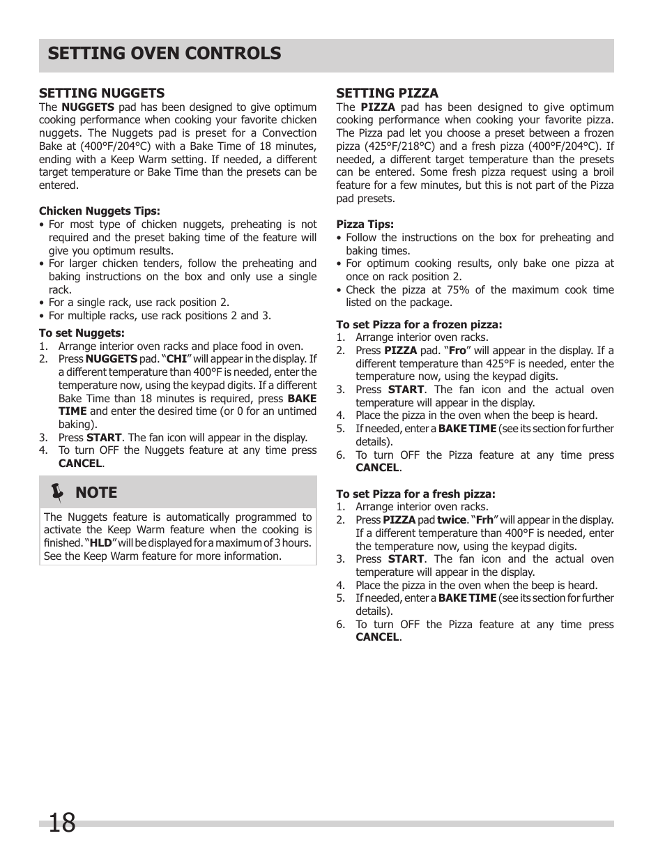 Setting oven controls | FRIGIDAIRE 318205308 User Manual | Page 18 / 28