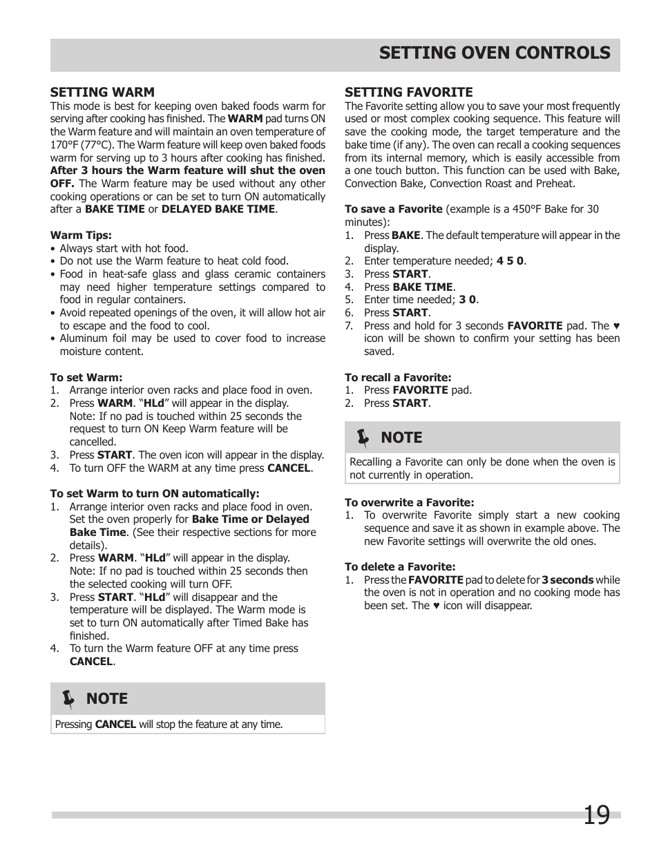 Setting oven controls | FRIGIDAIRE 318205308 User Manual | Page 19 / 28
